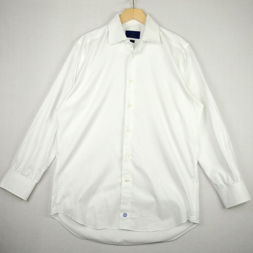 David Donahue Trim Fit Dress Shirt White Mens 16 32/33 Spread Collar READ